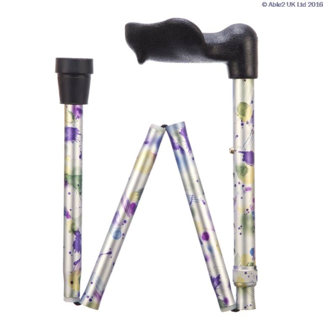 Arthritis Grip Cane Folding, adjustable, Left Handed Floral Able2